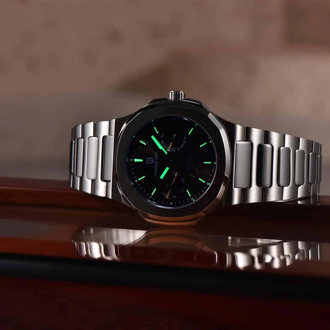 PAGANI DESIGN PD-1786 Relojes de cuarzo para mujer Reloj de pulsera resistente al agua de acero inoxidable de lujo de 32 mm con fase lunar