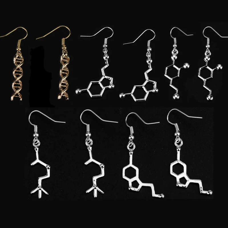 Dopamine Molecule Earrings Chemical Formula Earrings Fashion Women Serotonin Structure Formula Pendant Gradation Gifts