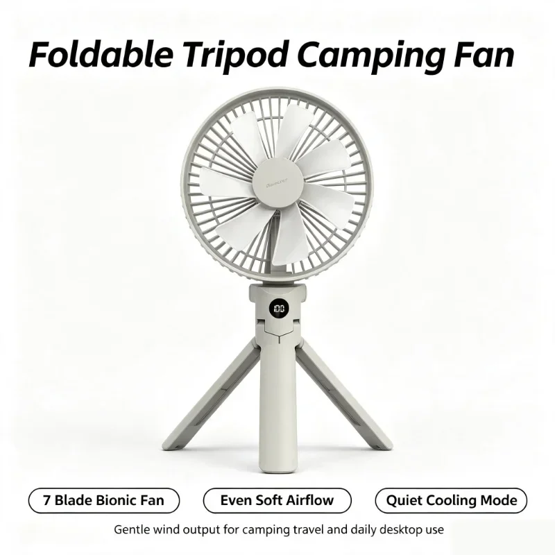 Foldable Tripod 4 Speed Handheld Fan 3000mAh Rechargeable Fan LED Digital Display Portable Fan for Outdoor Travel Camping