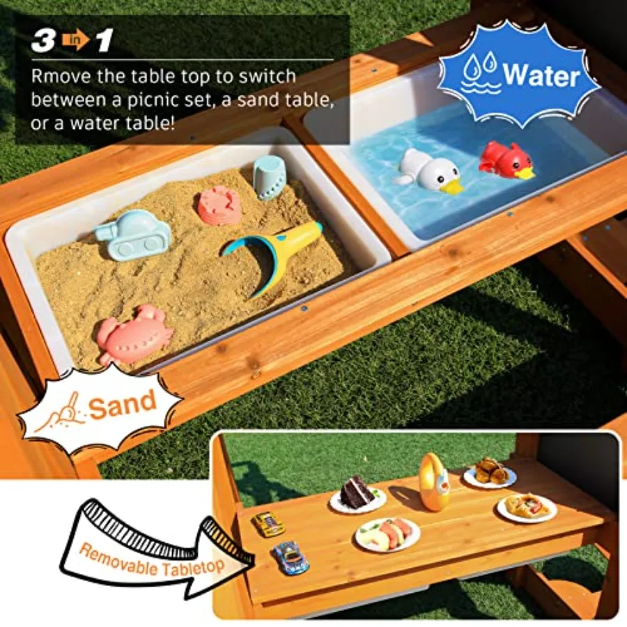 مجموعات لعب ملعب خشبية 6 في 1 للفناء الخلفي مجموعات أرجوحة خارجية للأعمار من 36 عامًا تتضمن لوحة رسم لطاولة النزهة وأرجوحة صندوق الرمل #4