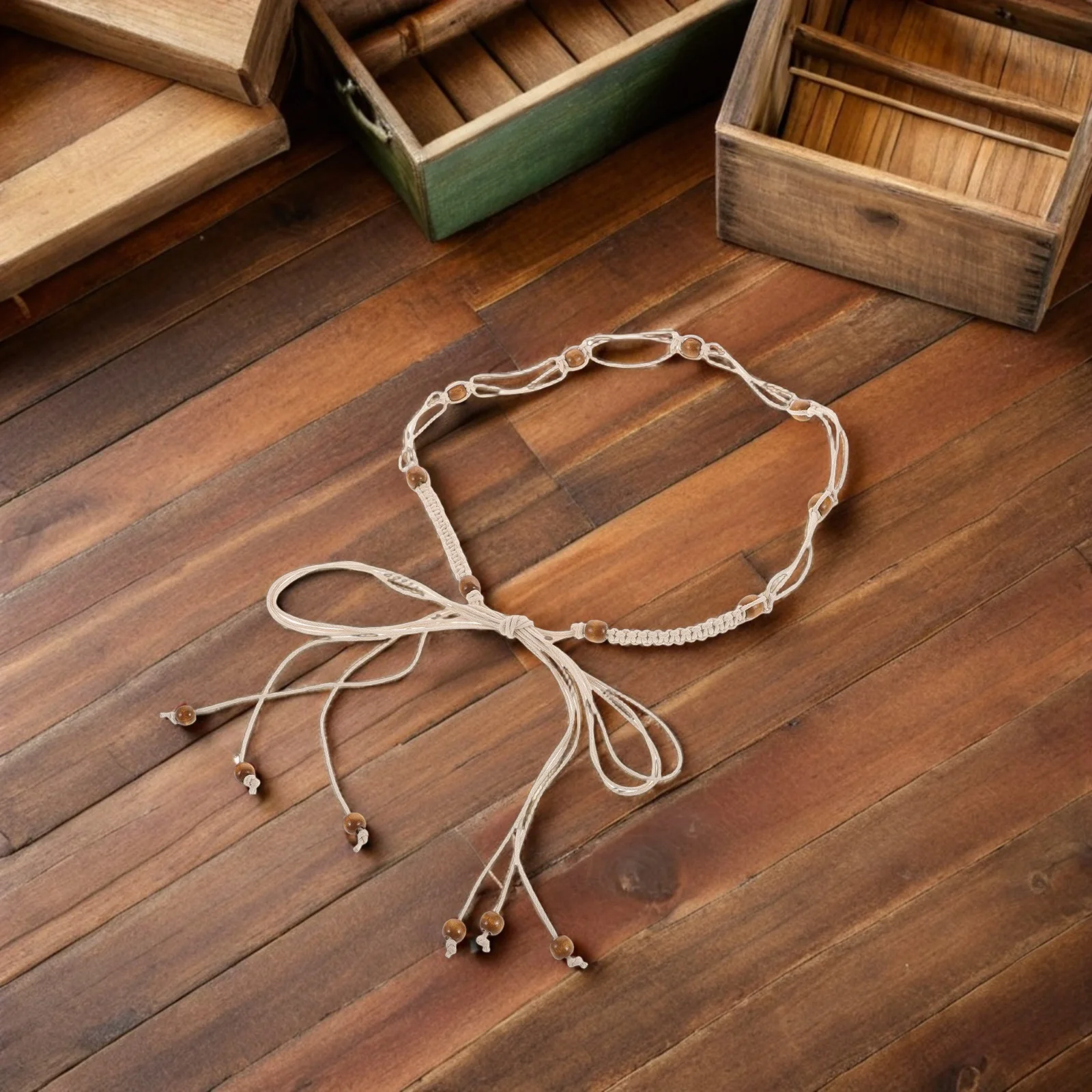 

2Pcs Bohemian Style Waist Belt Handwoven Beaded Tassels Adjustable Fit Ethnic Charm Casual Outings Vacation Wear