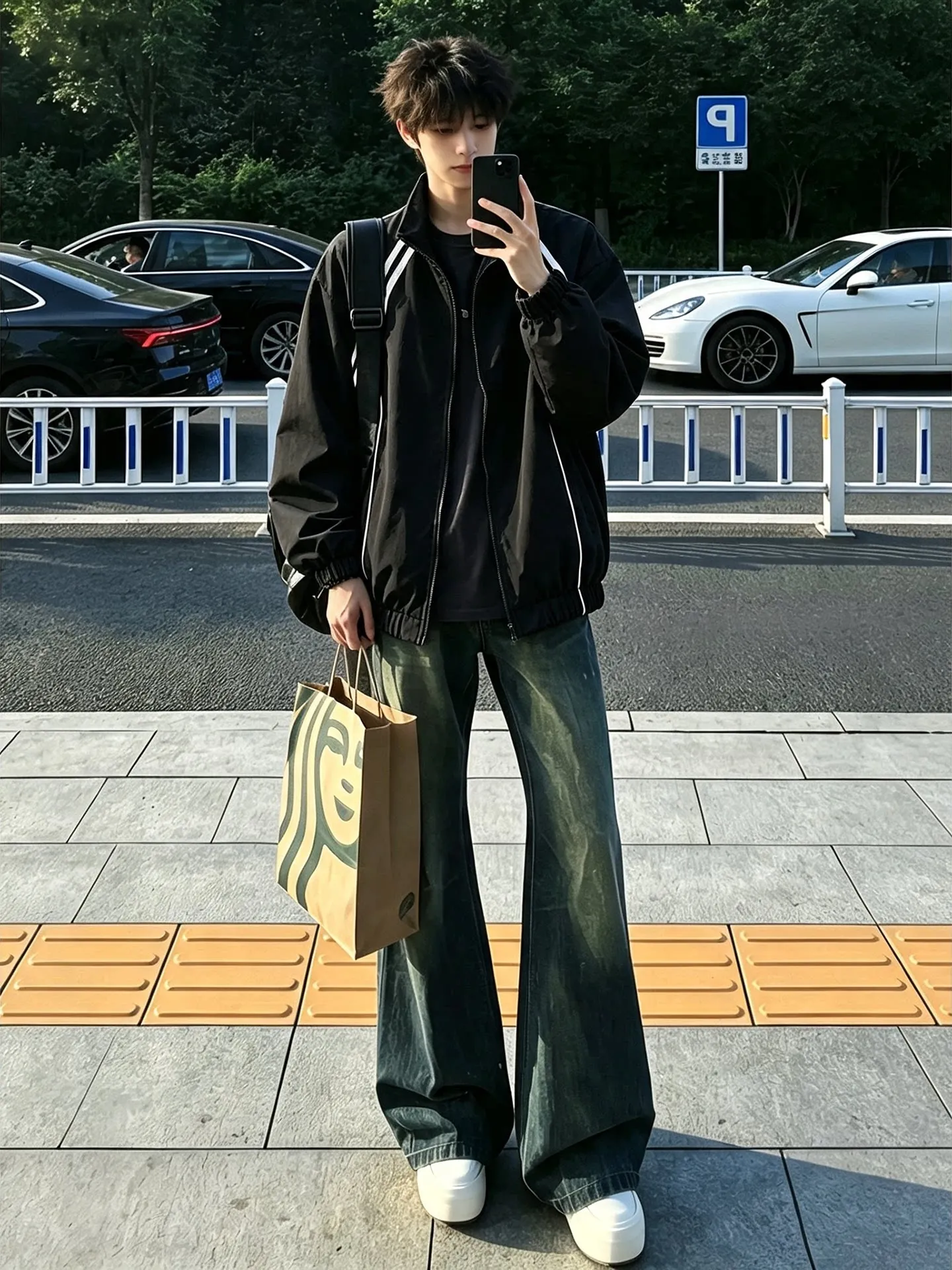 American Stripe Splicing Flight Jacket Outerwear for Men Autumn High-End Sensation Baseball Uniform Merger Stand Collar Jacket