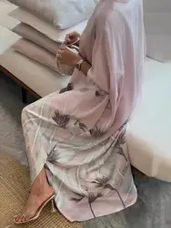 Bohohipei Women British Style Flower Leaves Printed Banquet Maxi Dresses 2024 New Spring Summer Long Sleeve Elegant Kaftan Robe