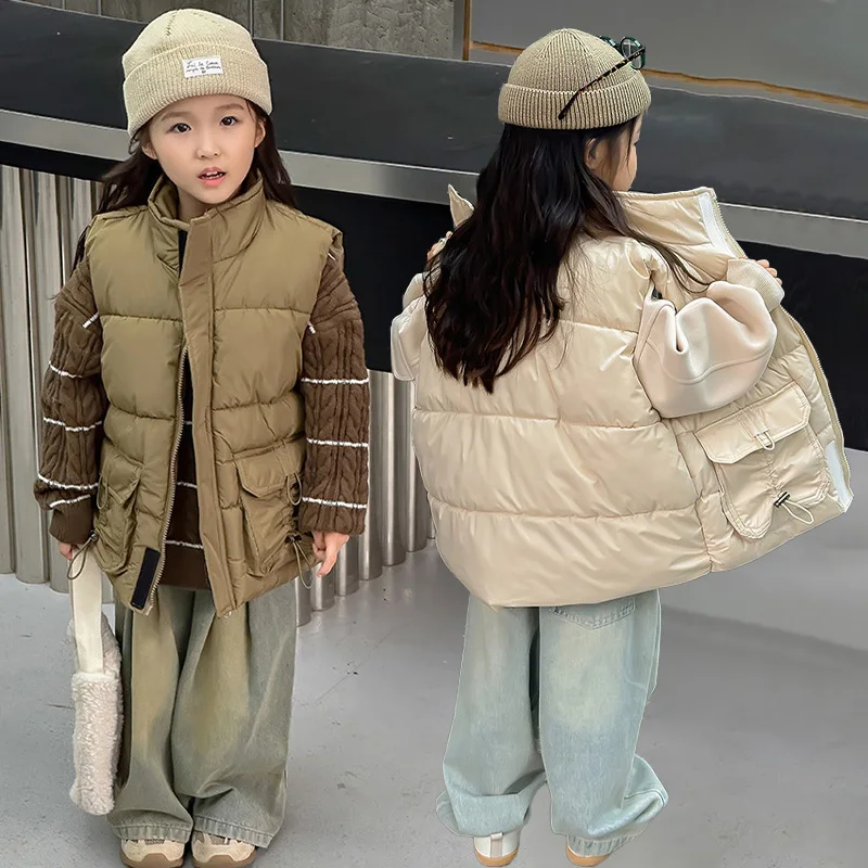 

Детский теплый хлопковый утепленный жилет для мальчиков и девочек 3-12 лет, осенне-зимний повседневный спортивный жилет-карго, модная универсальная куртка