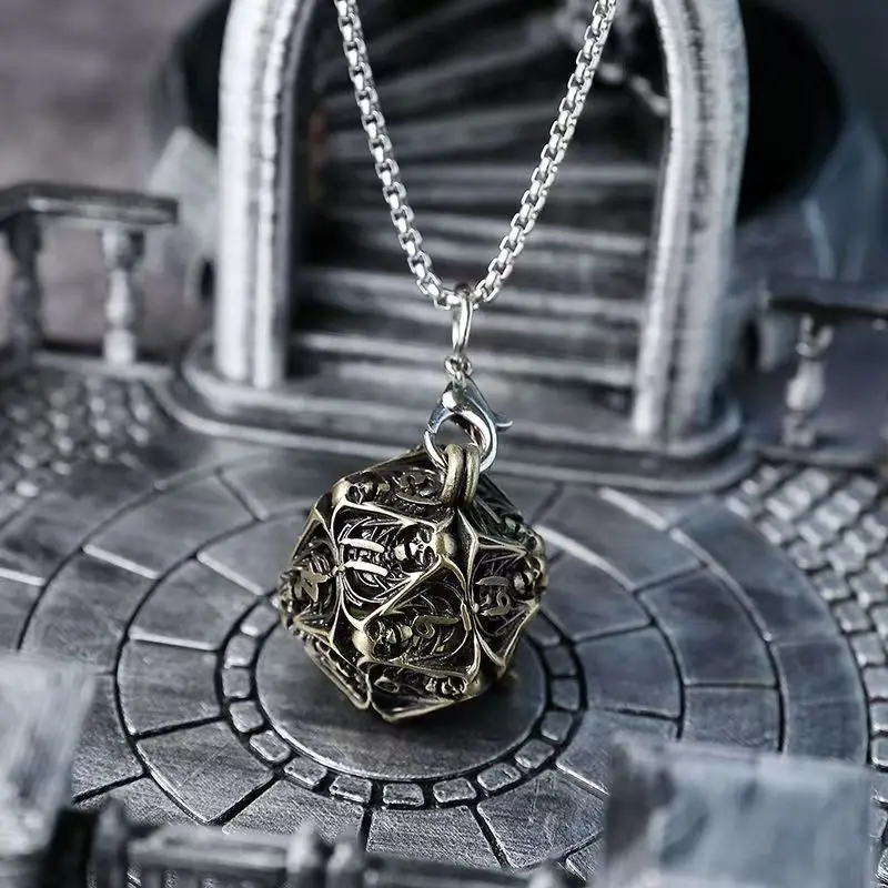 D20 Skull Dice Necklace Pendant Keychain Metal Dice Case Polyhedron Metal Dice set Role Playing DND Games Dice DND dice Gift