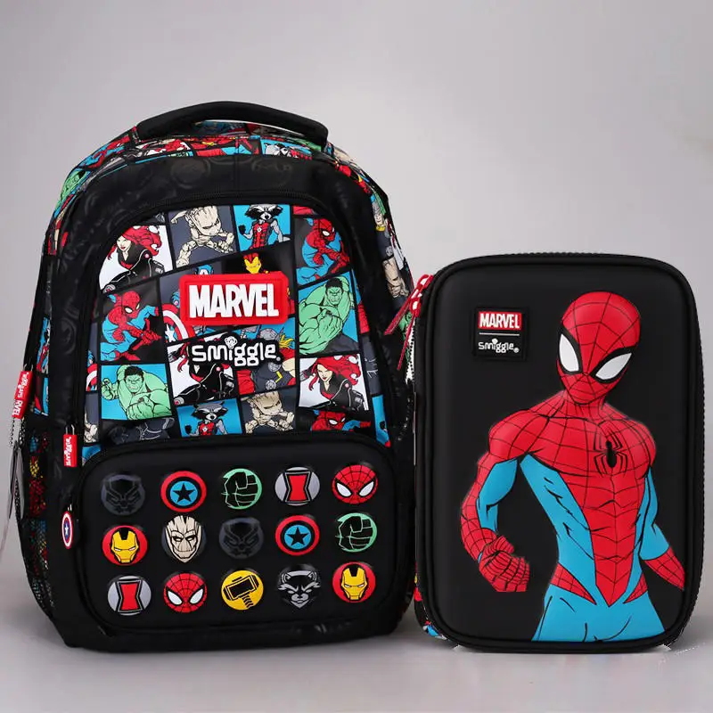 Marvel Smiggle School Bag Superhero Boys Backpack Iron Man Spiderman Student 6-12 Years Old Lightweight Load-reducing Backpack