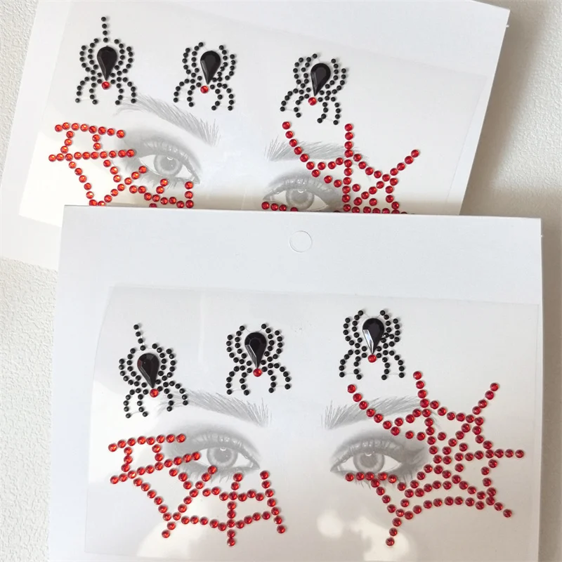 Red Black Spider web Little spiders Stereo Gem Stickers Makeup Face Jewels Stickers Dance Party Cosplay Halloween Fake Tattoos