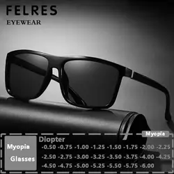 Men Square Myopia Nearsighted Glasses Men Women Driving Traveling Fashion Distance Sunglasses UV Protection Prescription Glasses