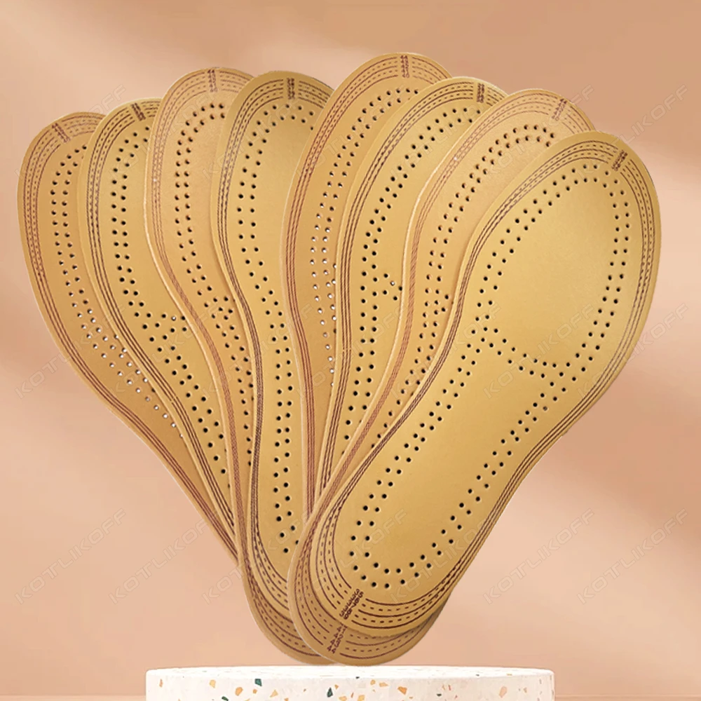 1/2 Pairs Leather Leisure Insoles for Shoes Ultra thin Deodorization Breathable Massage Shock Absorption Cushion Sole Insert