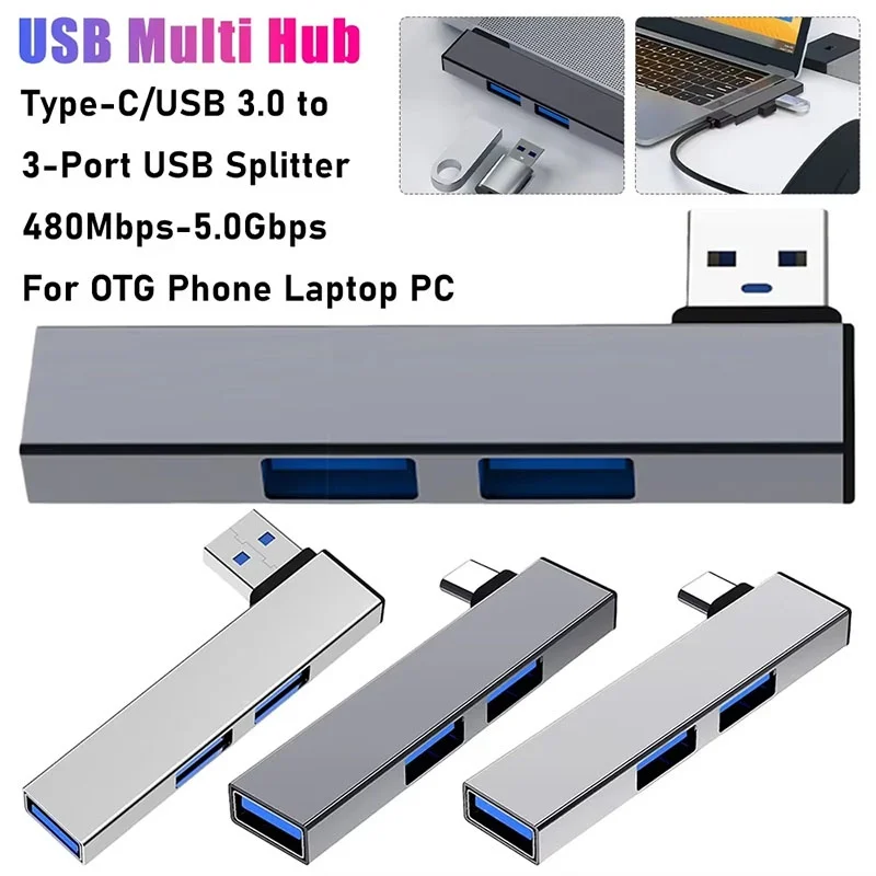 3 In 1 USB Multi Hub Type-C USB 3.0 To USB 3.0 Dock Station Multi Port USB Splitter Durable Aluminum Adapter For PC Laptop Phone