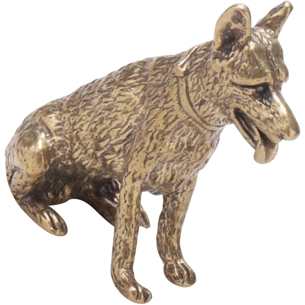 

Brass Wolf Dog Statue Retro Desktop Decor Miniature Animal Ornament for Office Indoor Tabletop Cabinet Display