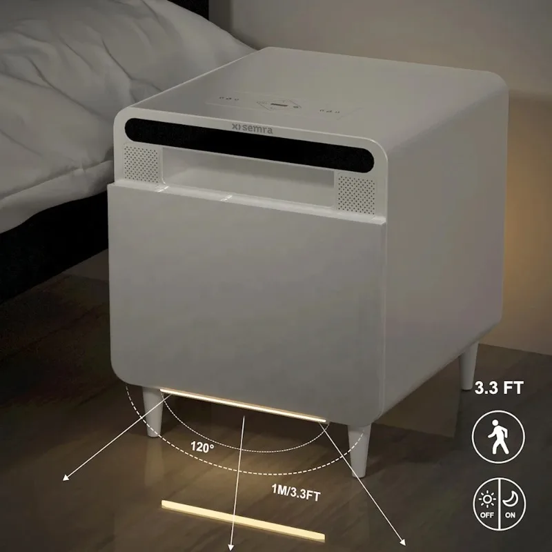 Super Cool Fridge Smart Side Table Wireless Charging Bedroom Night Stand Furniture Table With Cooler Drawer for Sale