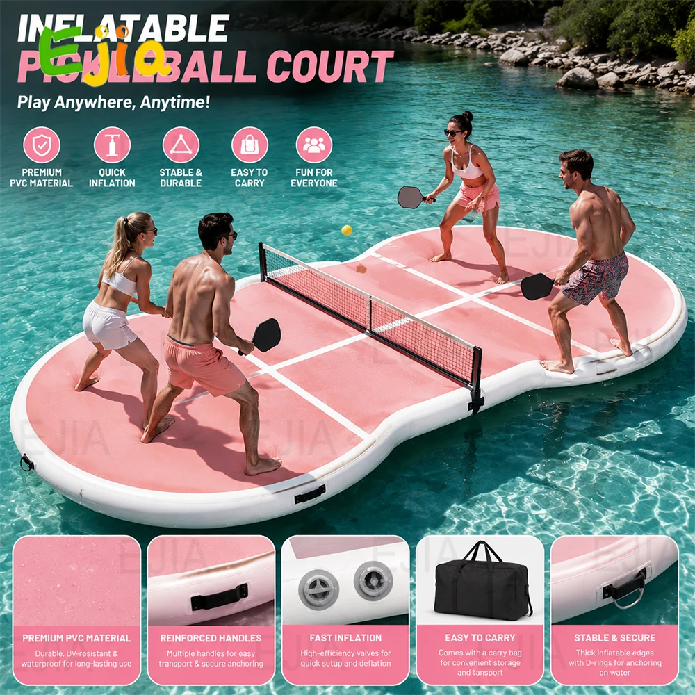 Inflatable Pickleball Court Floating Platform with Net, Large Portable PVC Water Sports Arena, Quick Inflation Pickleball Game