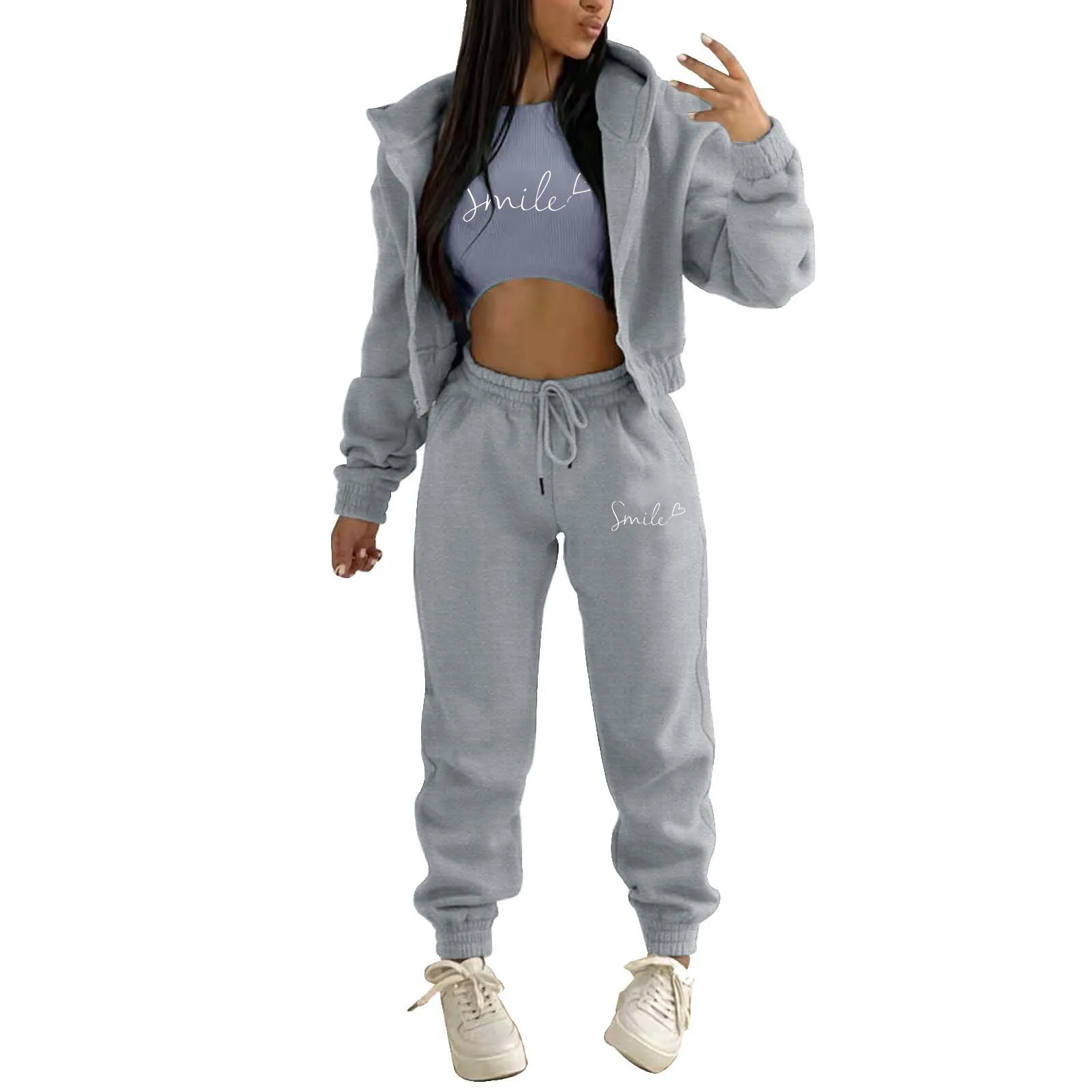 Letter Printing Fashion Winter Jogger Tracksuit Sweatpants and Hoodie Set Leisure Plush Hooded Sports Three Piece Set Women