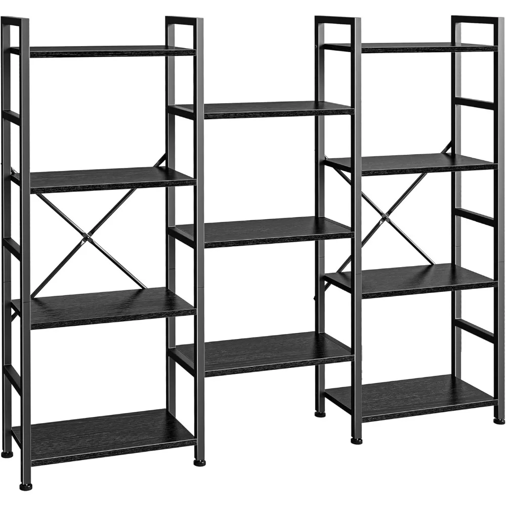 

Triple 4 Tier Bookshelf, Bookcase with 11 Open Display Shelves, Wide Book Shelf Book Case for Home & Office, Black