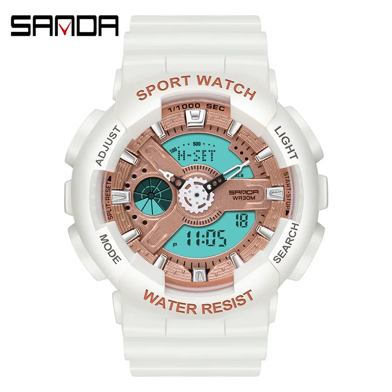 SANDA 292 Outdoor Sport White Digital Watch Women Alarm Clock Waterproof Shock Military Watches LED Display Shock Watch diggro