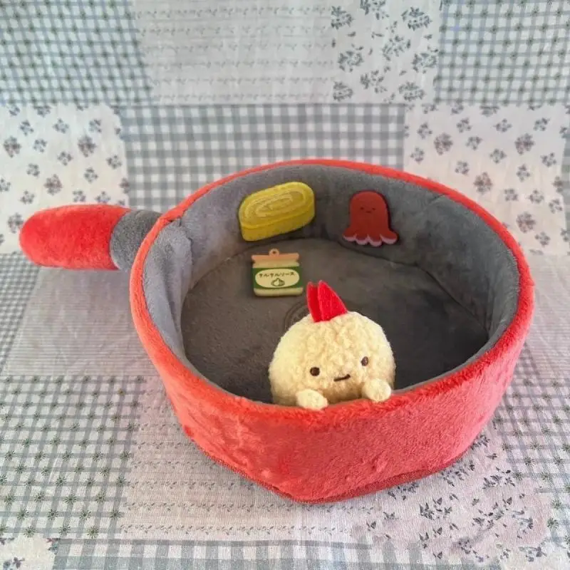 Kawaii Sumikko Gurashi Plush Frying Pan Doll New Japanese Anime Cartoon Character Circular Storage Box DecorativeToyFriend'sGift