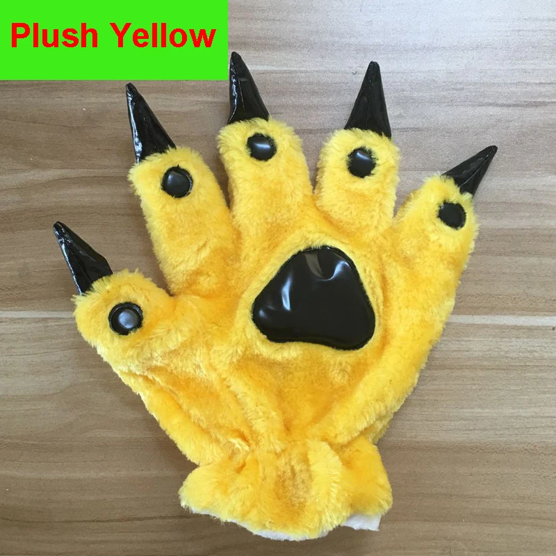 A Pair Animal Paw Gloves Cute Kigurumi Paws Winter Gloves Men Women Soft Plush Flannel Dinosaur Bear Finger Claw Halloween Party