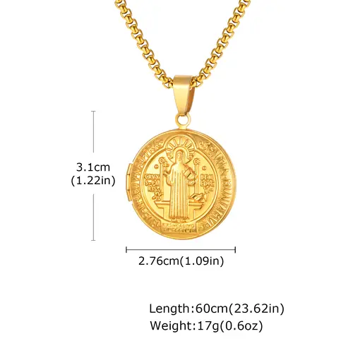 Saint Benedict Necklace for Men Boys,Customized Photo Picture Stainless Steel Round Box Necklaces,Gift to Dad Husband BBF - Image 7