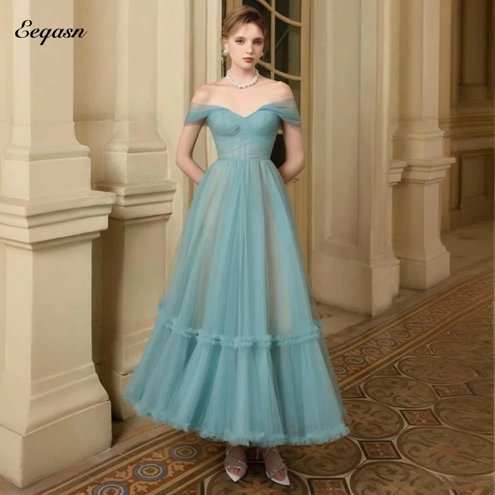 

Off Shoulder Evening Gown Women's A Line Tulle Prom Dresses Long Vestidos De Fiesta Elegantes 2026 Wedding Guest Customized