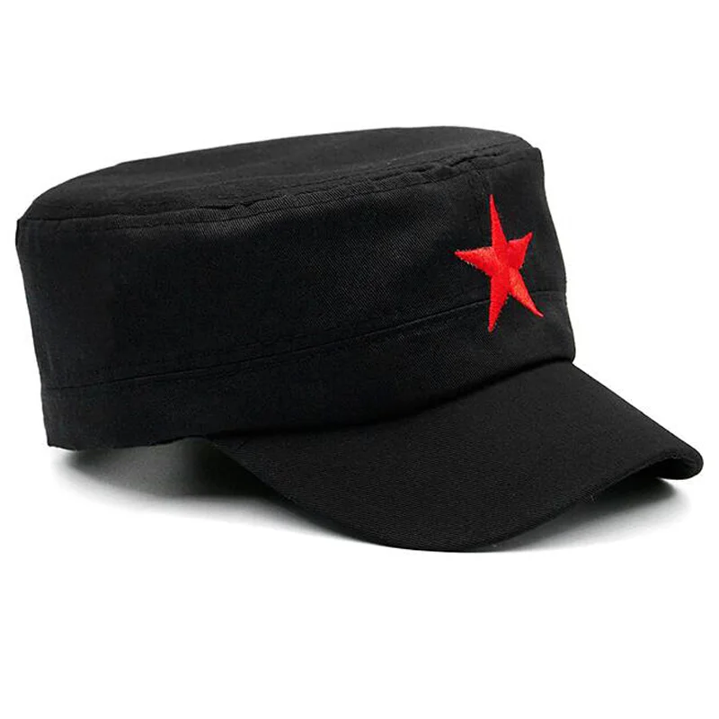 Red star  Washed Cotton Flat Top Hat Adjustable Fisher Military Caps Men Women Cadet Army Cap Unique Design Vintage Four Seasons