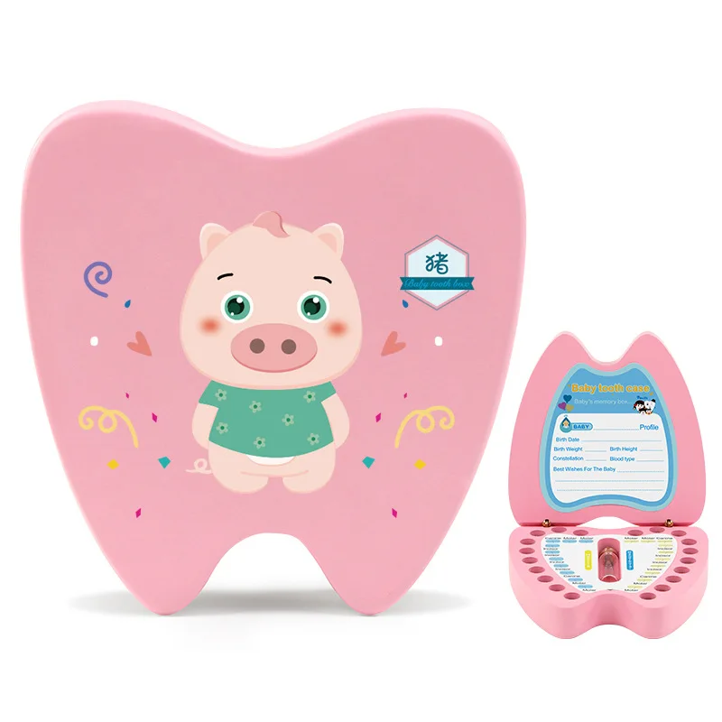 Caja de hadas de dientes para niños, caja de dientes de madera inglesa, caja de almacenamiento de dientes de bebé, caja de dientes de bebé para niñas, M