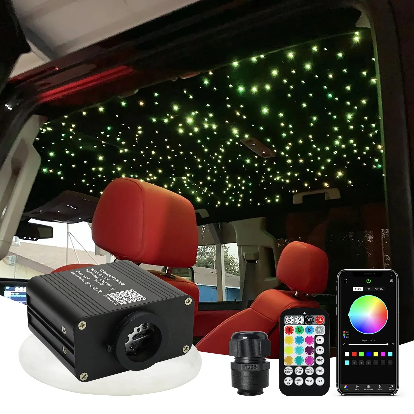

New 16W Twinkle RGBW Fiber Optic Star Ceiling Lights Kit Smart APP Sound Control LED Engine for Car Starry Sky Fiber Optic Light