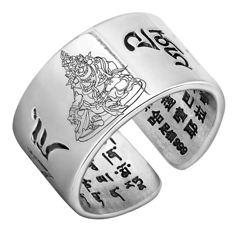 Ethnic Style Yellow Jambhala Ring For Men Jewelry Blessing Buddha Heart Mantra Ring Male Index Finger Accessories Open Size