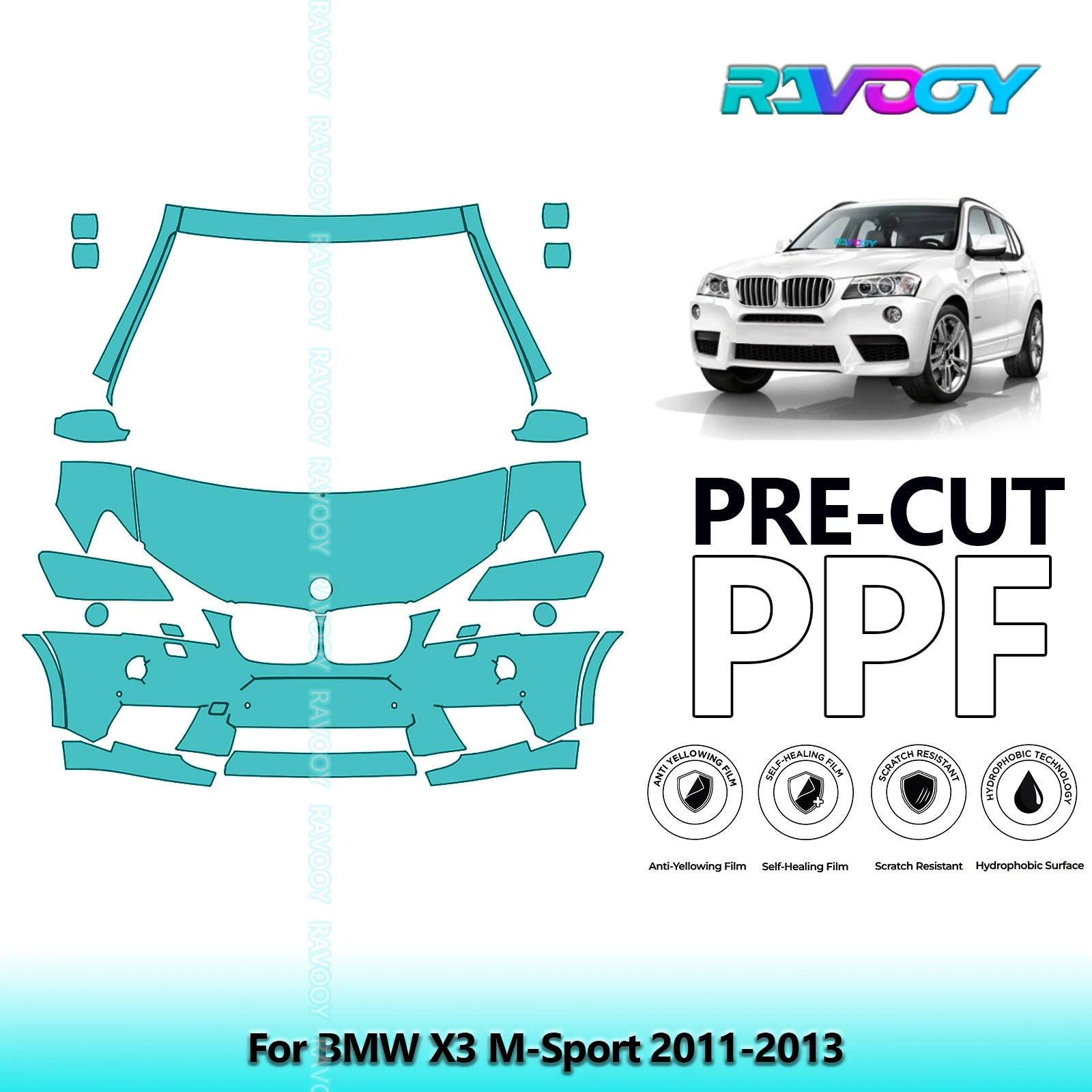 

8.5Mil Precut Paint Protection Film PPF Clear Bra Front Kit For BMW X3 M-Sport 2011-2013