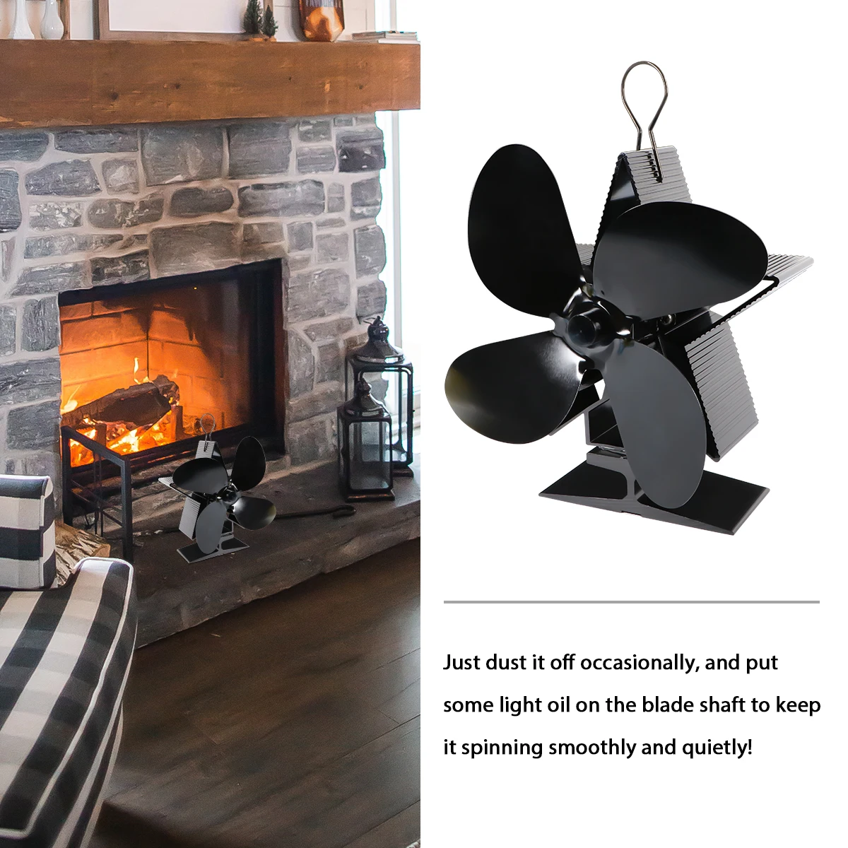 Fireplace Fan Heat Heater Deflector Circulation Powered Silent Stove Burning Wood