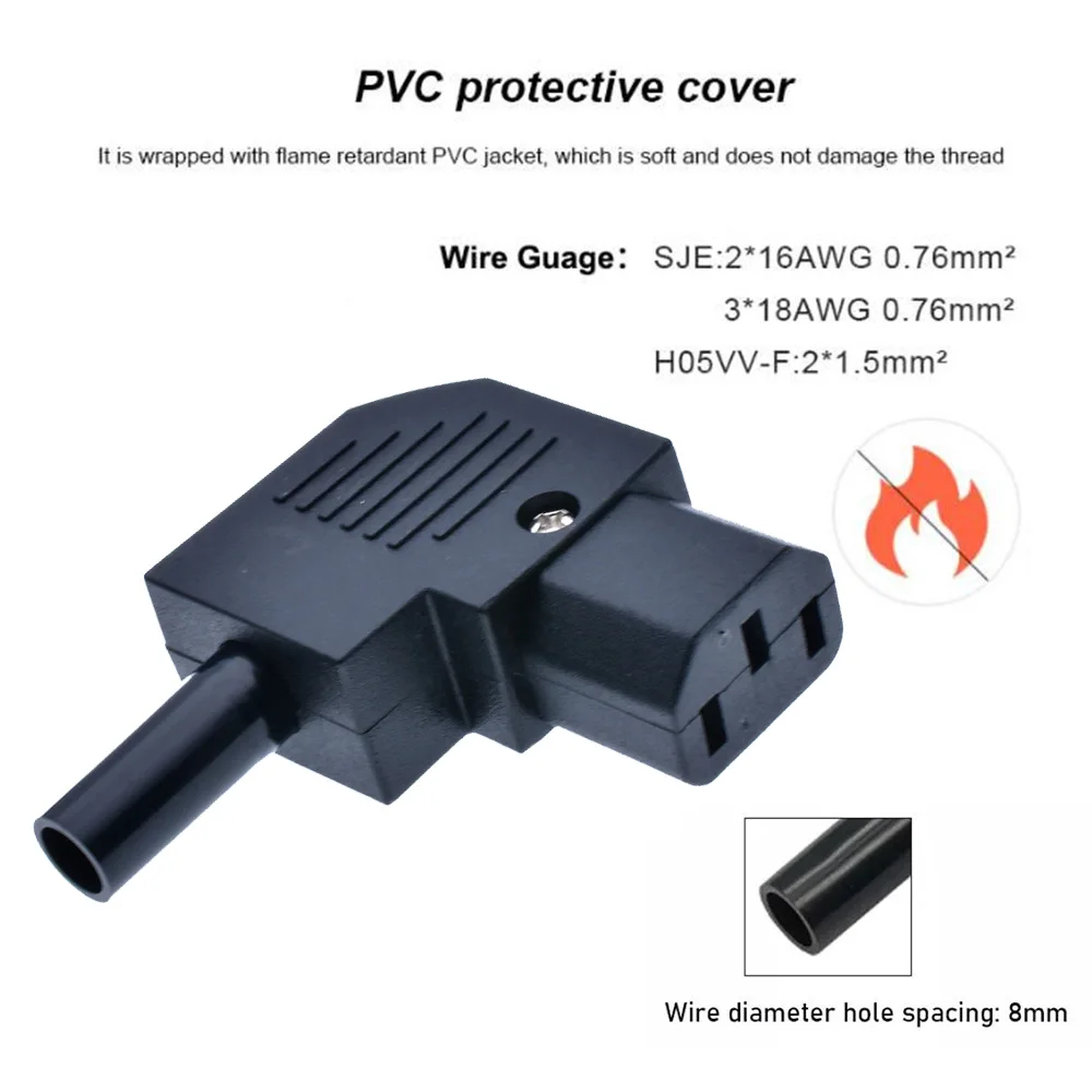 1PCS POWER Plug IEC C13 Left Angle Rewirable Horizontal Connector 125V-250V 10A C13 90 Degree Plug for traveller Home Use#