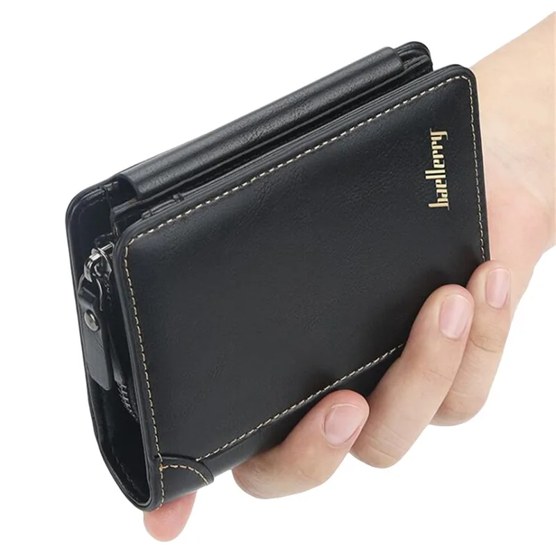 Men's Leather Wallet Zipper Three-fold Small Purse Card Holder Male Coin Purse Man Short Wallets Money Bag 2023