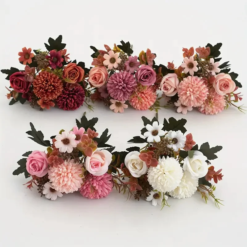 الخريف الورود الحرير الكوبية الإقحوانات الزهور الاصطناعية المنزل الجدول باقة الديكور الزفاف الزفاف عيد الميلاد ورد صناعي ديكور