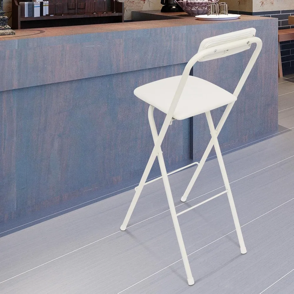 

Folding Bar Chair with Backrest, PU Cushion Bar Stool with Tall X-Leg Design, Metal e Portable Bar Chair Collapsible Stools Barst