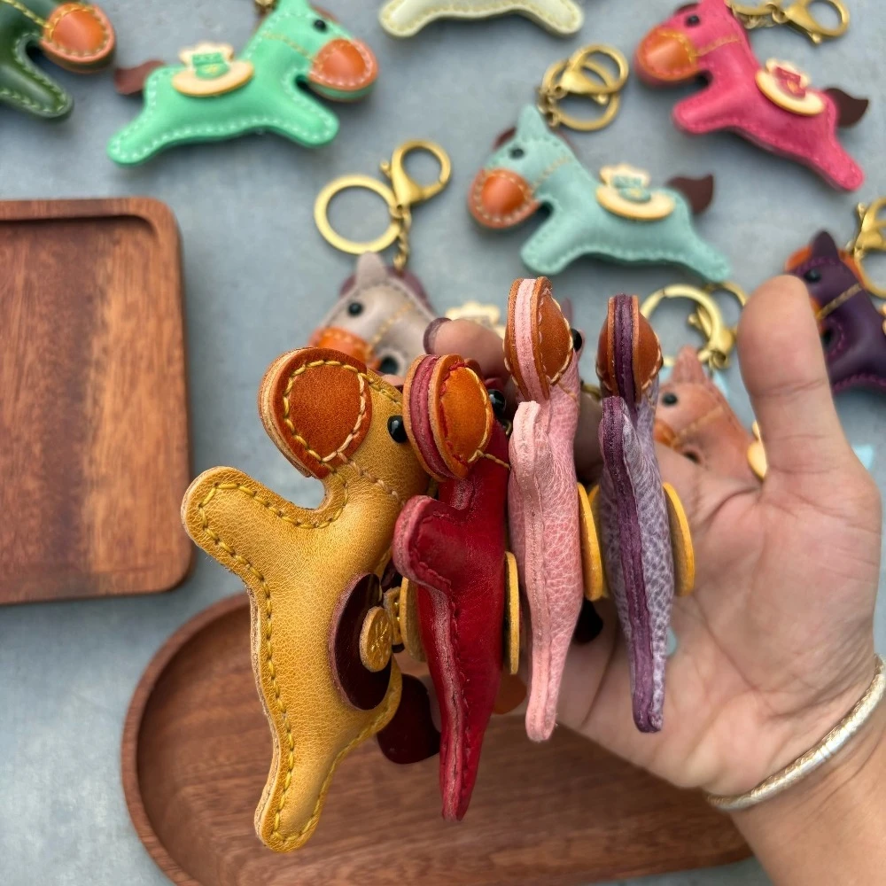 Handmade Genuine Leather Horse-Shaped Pendant Bag Charm Twelve Zodiac Horse Ornament New Year Gift Backpack Charm Bag Pendant