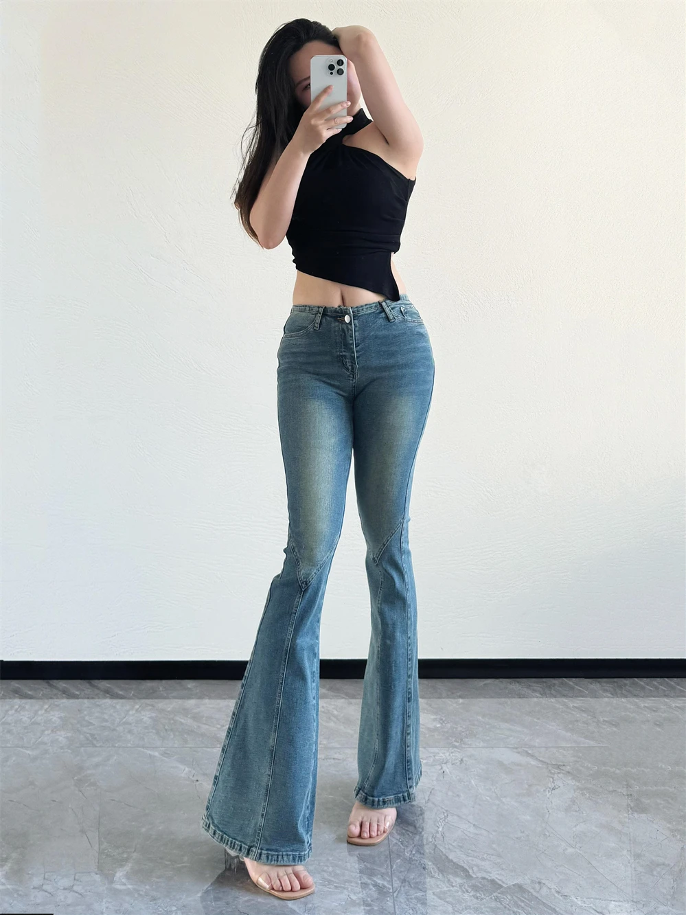 Girl Retro Spicy Slim Low Waist Split Fork Denim Bell Bottom Pants Women 2024 Summer Thin Style Lift Buttocks Long Pants WJ9S