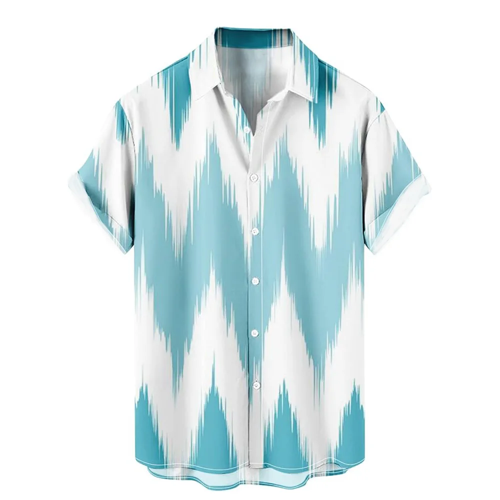 Irregular Stripes 3D Printed Shirt Summer Street Fashion Personality Short Sleeve Tops Men And Women Casual Lapel Hawaiian Shirt