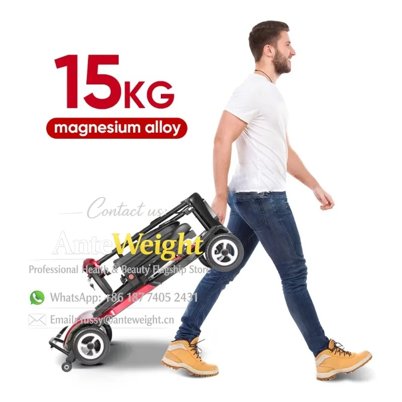 

Luxury 4 Wheel Ultra Light E-scooter 15kg Magnesium Frame Auto-Brake Portable Folding Lightweight Mobility Scooter for Elder