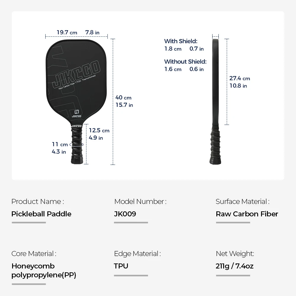 JIKEGO Thermoformed T700 Raw Carbon Fiber Pickleball Paddle 16mm Grip 4.9 inch Pickle Ball Racket Sets Foam Edge Paddles RCF