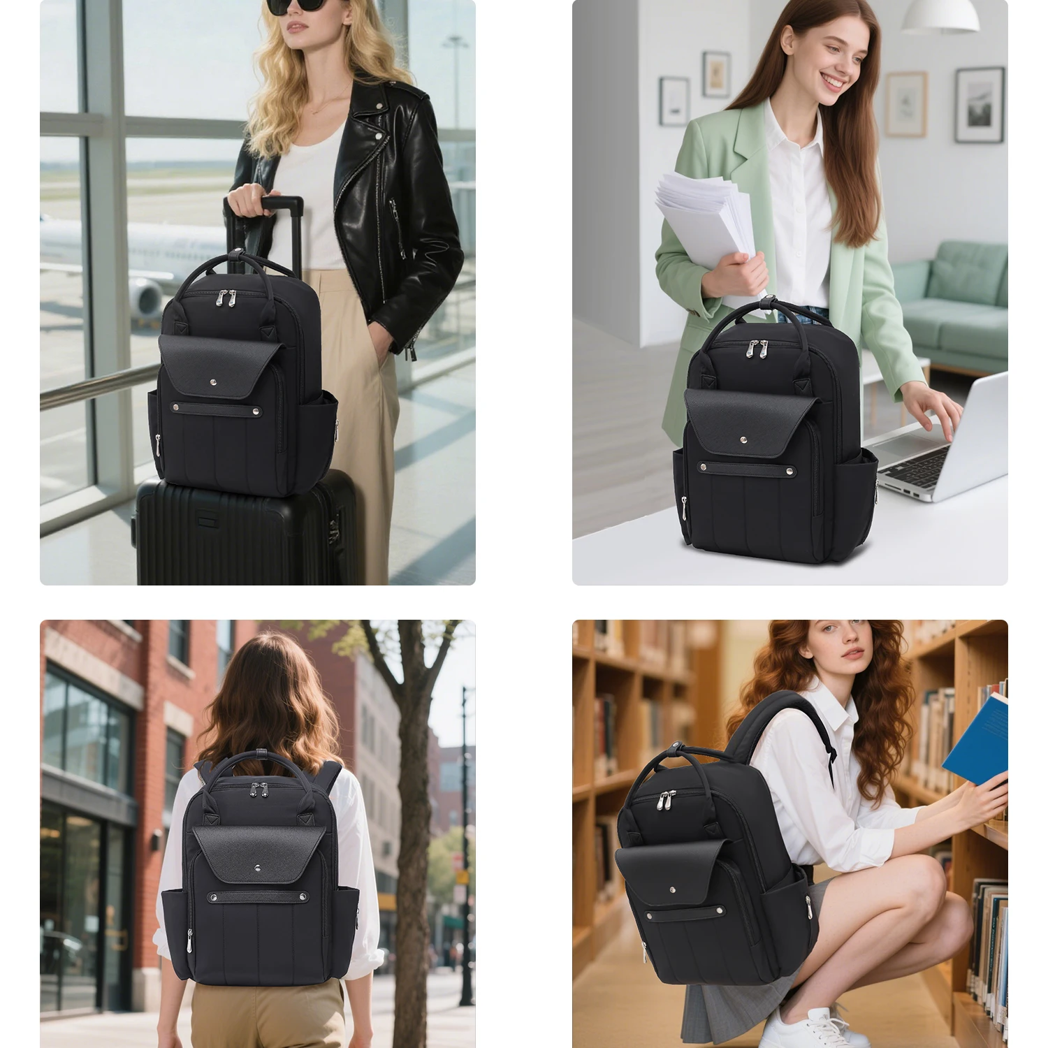 حقيبة ظهر للكمبيوتر المحمول للرجال والنساء حقيبة ظهر للمعلم مع فتحة كابل شحن، حقيبة كمبيوتر محمول مقاس 15.6 بوصة، حقيبة عمل رفيعة #6