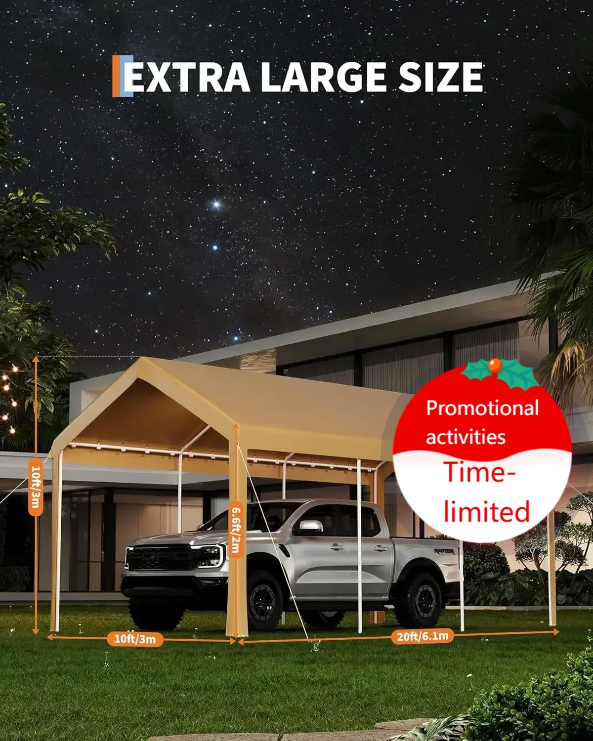 Hot SoldDurable 10x20 Heavy Duty Carport, Galvanized Steel Outdoor Car Canopy With UV-Resistant & Water-Resistant PE Cover, Port