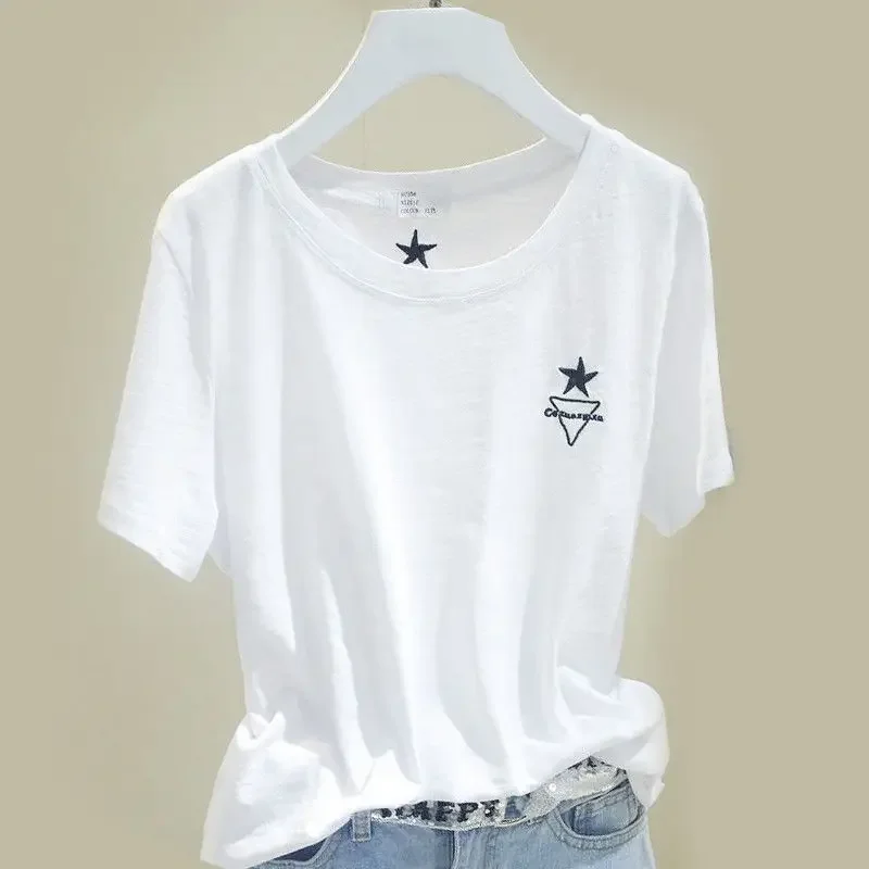 Pure Cotton Short Sleeved Women Versatile Loose T-shirt Summer New Top T-shirt
