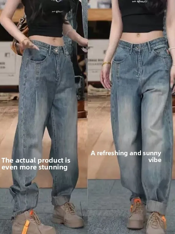 Spring Autumn Men's Retro American Style Jeans Washed out Versatile Straight Leg Casual Trousers Comfortable Loose Fit