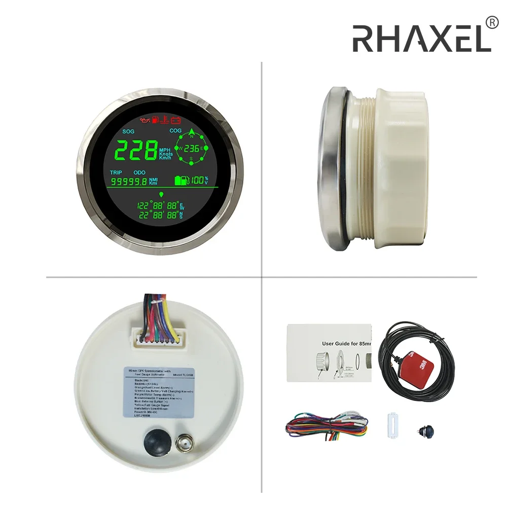 RHAXEL Speedometer GPS Digital, Voltmeter pengukur tingkat bahan bakar COG, Odometer perjalanan simpul 299 km/jam, Speedometer GPS Digital 85mm, Voltmeter untuk perahu truk sepeda motor