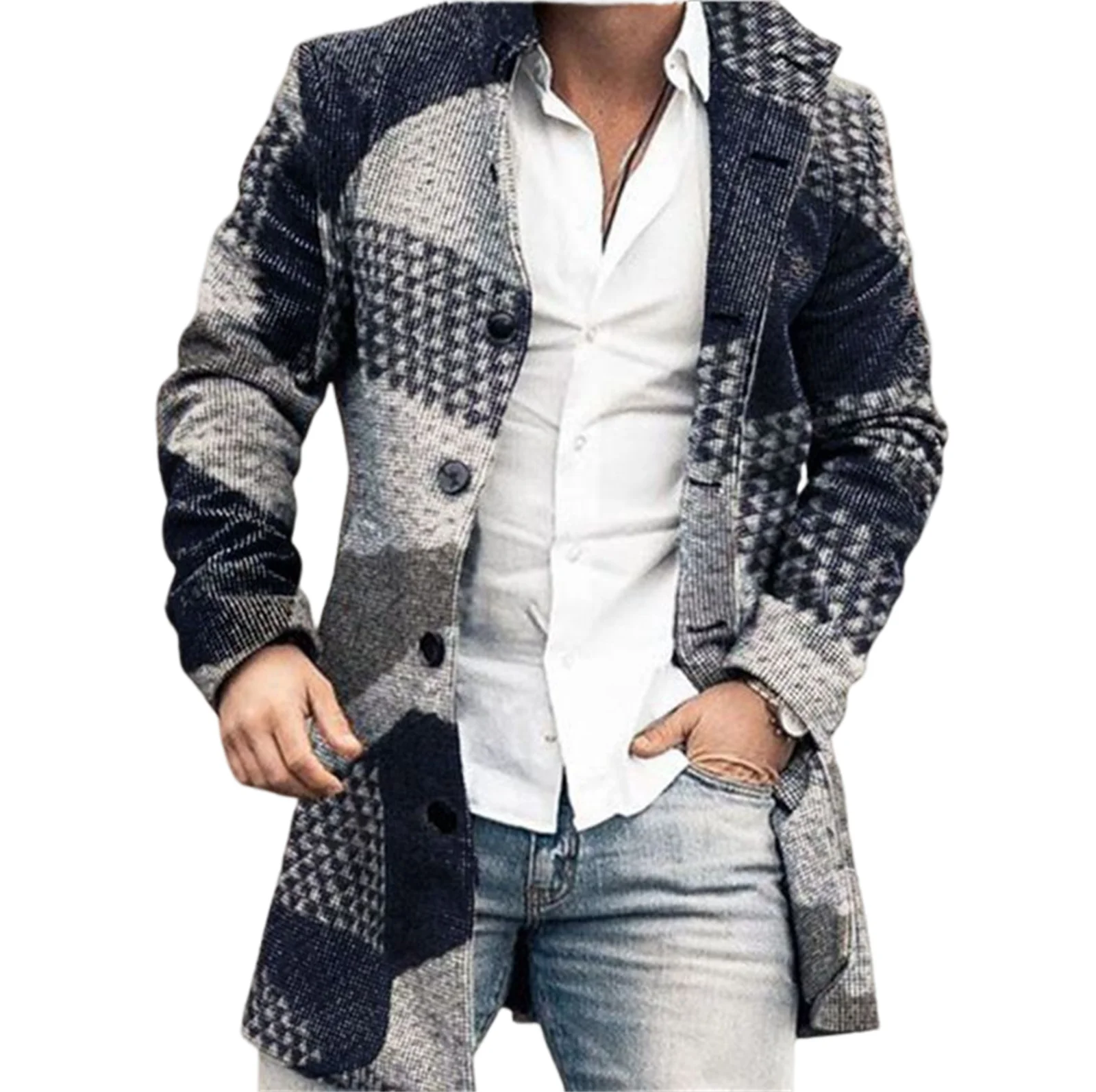 

Men's Wool Coat Jacket Stand Collar Warm Winter Trench Coats Business Jacket for Autumn and Winter