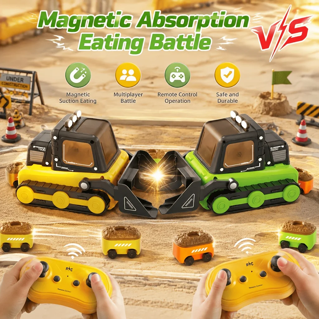 ABS RC Magnetic Battle Bulldozer With USB Cable, Magnetic Suction Competitive Engineering Car Kids Toy for Birthday Indoor Play