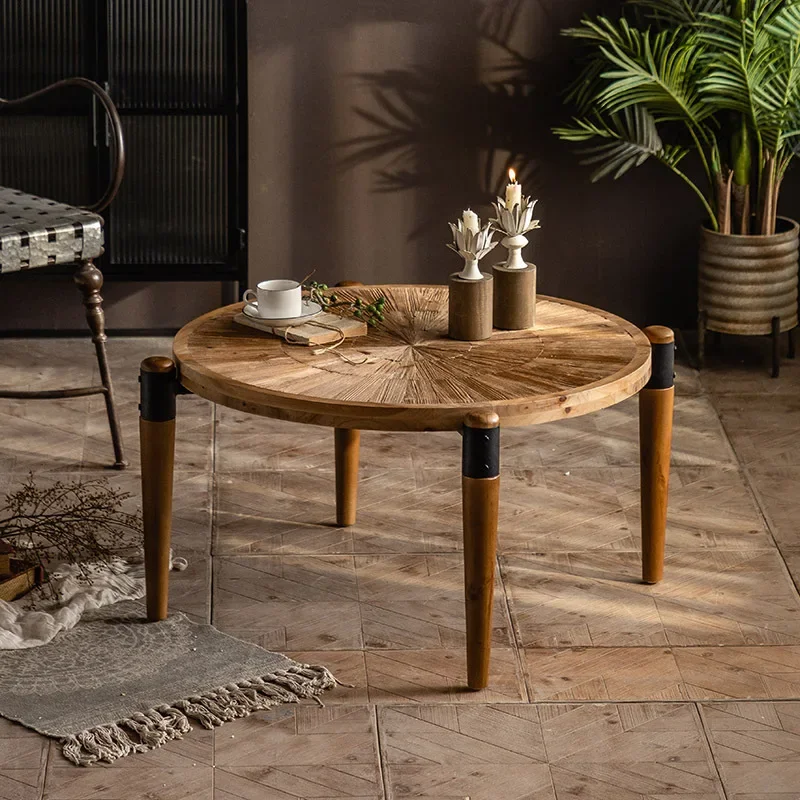 

Distressed Solid Wood Small round Table B & B Side Table Corner Table Small Apartment Leisure Balcony Coffee