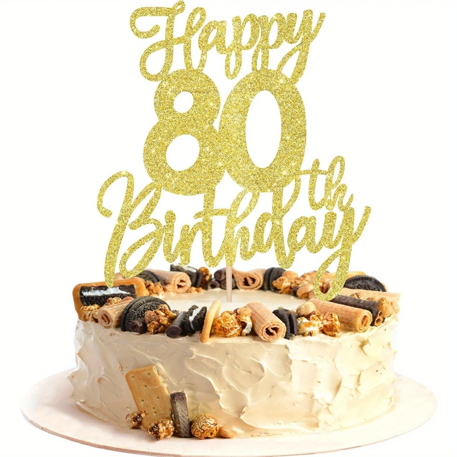 Décoration de gâteau dorée joyeux 80e anniversaire, 1 pièce, Cheers à 80 ans, huitante bonjour 80, fournitures de décoration de gâteau pour célébration d'anniversaire