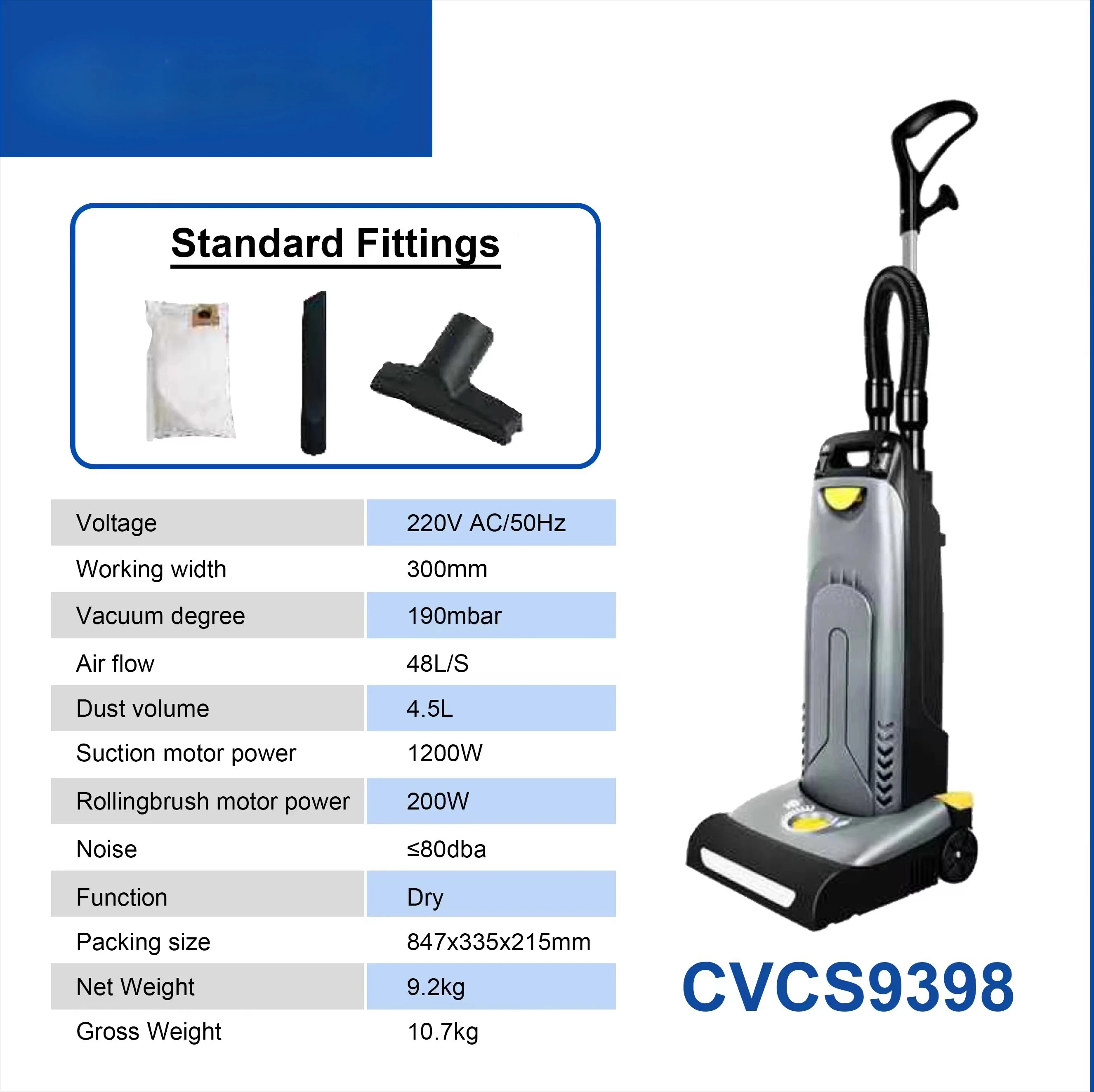 

CVCS9398 Вертикальный пылесос объема пыли объемом 4,5 л