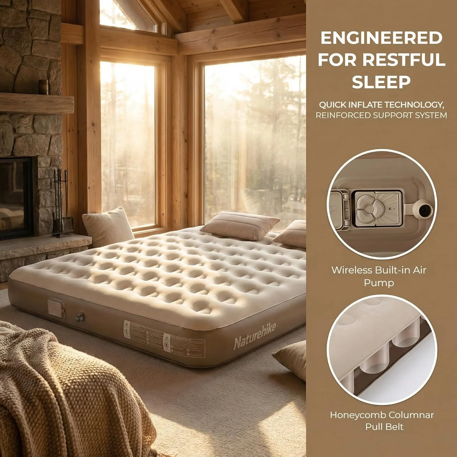 Naturehike Queen Twin King Air Mattress with Built-in Pump Home Air Bed Sleeping Pad 1/2/3 Person Camping Folding Inflatable Mat - view 3